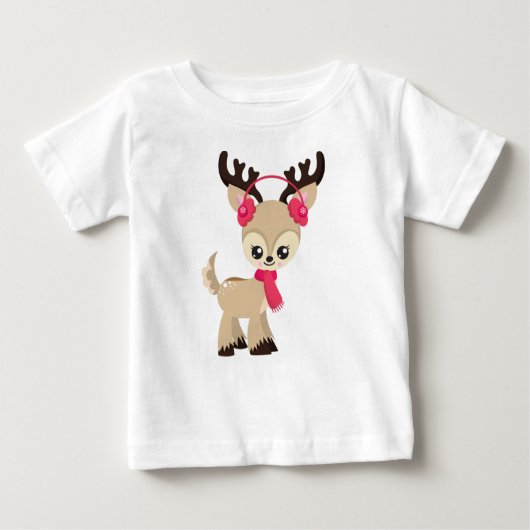T-shirt Pour Bébé Joli renne, Petit renne, Écharpe rouge (Devant)