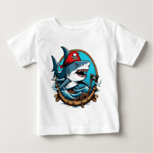 T-shirt Pour Bébé Joli requin pirate en bateau