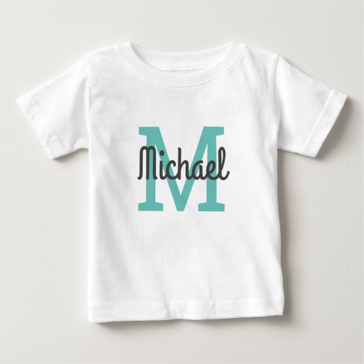 T-shirt Pour Bébé Joli script Nom bleu Monogramme (Devant)