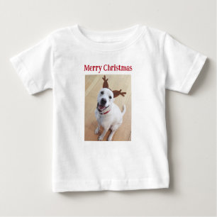 T-shirt Pour Bébé Joli sourire renne Chien chiot Noël
