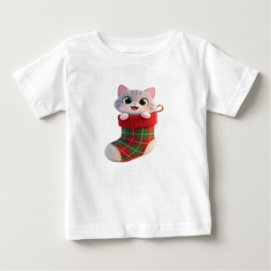 T-shirt Pour Bébé Joli T-Shirt Bébé avec Chat de Noël dans une Chaus
