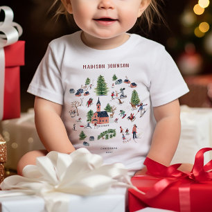 T-shirt Pour Bébé Joli village nordique minimaliste de Noël en hiver
