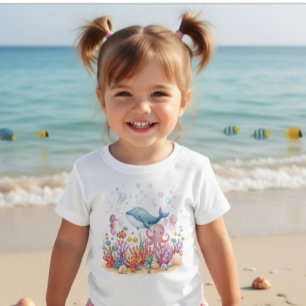 T-shirt Pour Bébé Jolie baleine pieuvre sous la mer