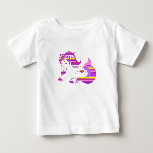 T-shirt Pour Bébé Jolie chemise licorne rayée violet et rose (Devant)