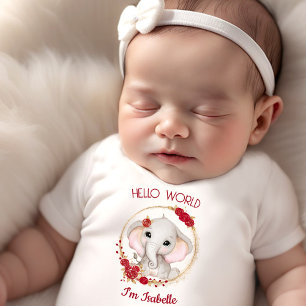 T-shirt Pour Bébé Jolie Eléphant Roses Rouges Nom Floral Fille Nouve