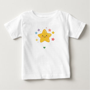 T-shirt Pour Bébé Jolie Étoile Jaune Souriante Pastel Arc-en-ciel Ét