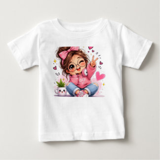 T-shirt Pour Bébé Jolie Fille Kawaii Ruban Rose Esthétique