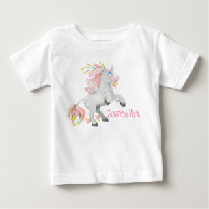 T-shirt Pour Bébé Jolie licorne de fée de fleurs avec des orchidées