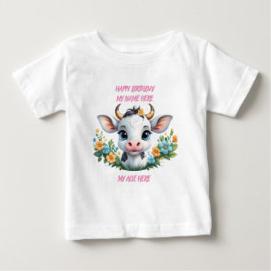 T-shirt Pour Bébé Jolie petite vache fille en fleurs