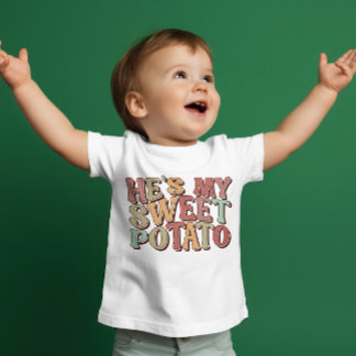T-shirt Pour Bébé Jolie Rétro Thanksgiving "Il est mon patate douce"