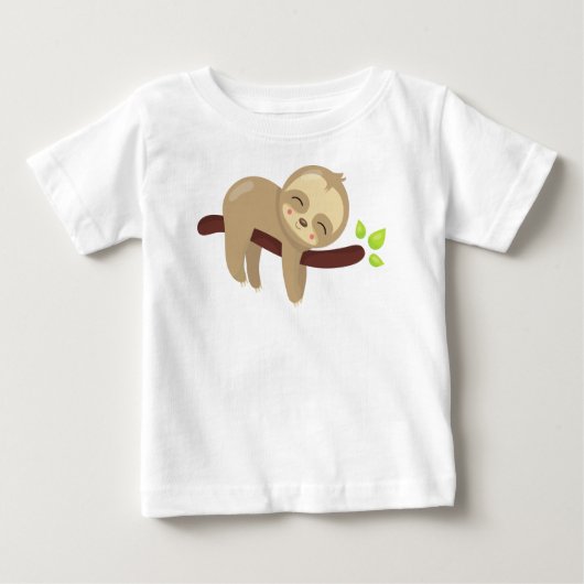 T-shirt Pour Bébé Jolie Sloth, Fente Bébé, Fente Lazy, Fente couchée (Devant)