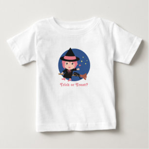 T-shirt Pour Bébé Jolie sorcière et chat noir sur balai volant