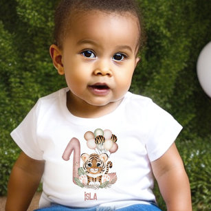 T-shirt Pour Bébé Jolie Tiger Rose Wild Une fille 1er anniversaire