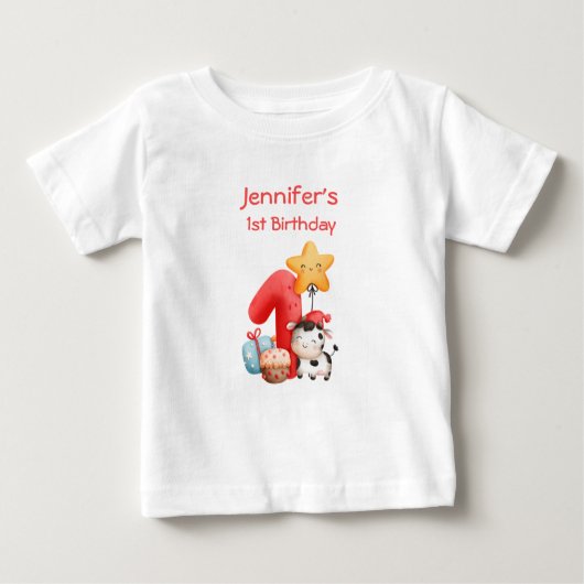 T-shirt Pour Bébé Jolie vache 1er anniversaire (Devant)