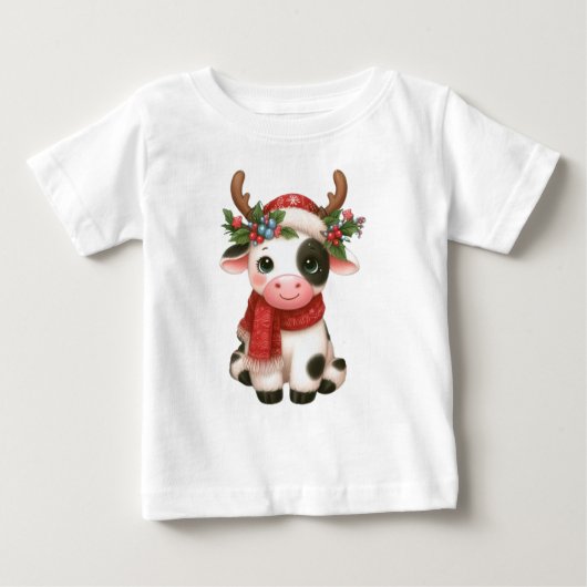 T-shirt Pour Bébé Jolie vache de Noël mignonne (Devant)