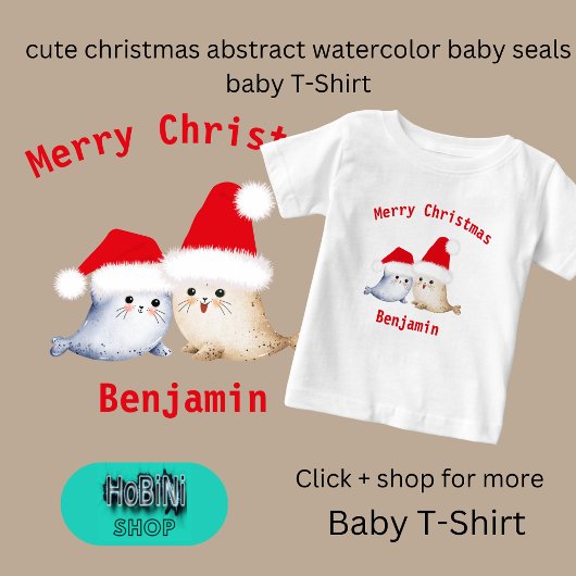 T-shirt Pour Bébé jolies noël abstraite aquarelle bébé phoques