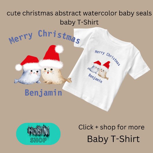 T-shirt Pour Bébé jolies noël abstraite aquarelle bébé phoques