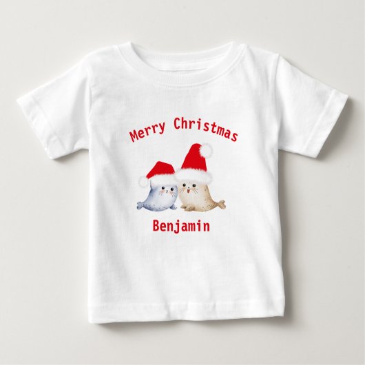 T-shirt Pour Bébé jolies noël abstraite aquarelle bébé phoques (Devant)