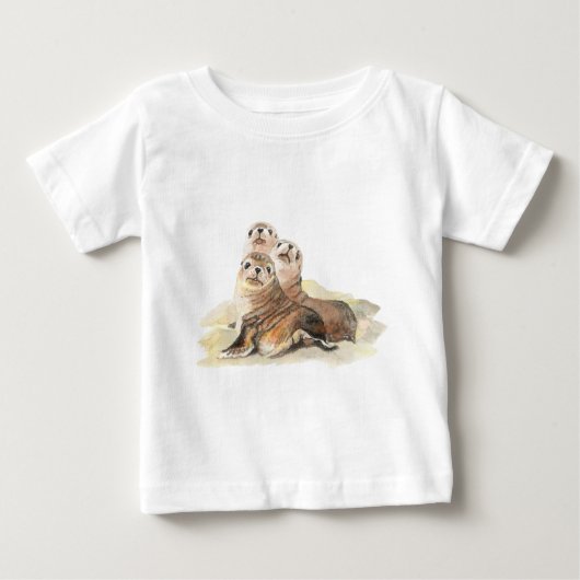 T-shirt Pour Bébé Jolies Phoques Curieux, Aquarelles (Devant)