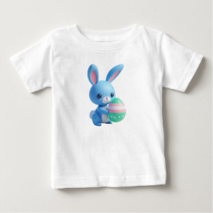 T-shirt Pour Bébé Jouer lapin de Pâques 3D tenant un oeuf coloré