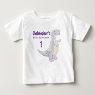T-shirt Pour Bébé Jouet Dinosaure gris mou Aquarelle 1er anniversair