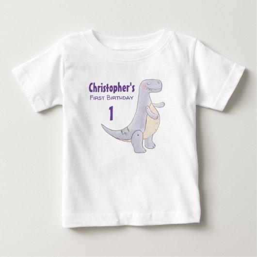 T-shirt Pour Bébé Jouet Dinosaure gris mou Aquarelle 1er anniversair (Devant)