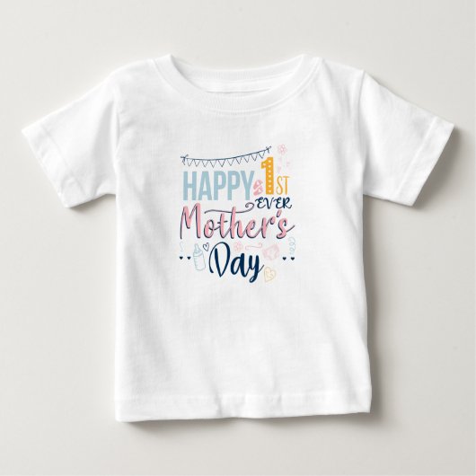 T-shirt Pour Bébé Joyeuse Fête des mères pour la première fois Maman (Devant)
