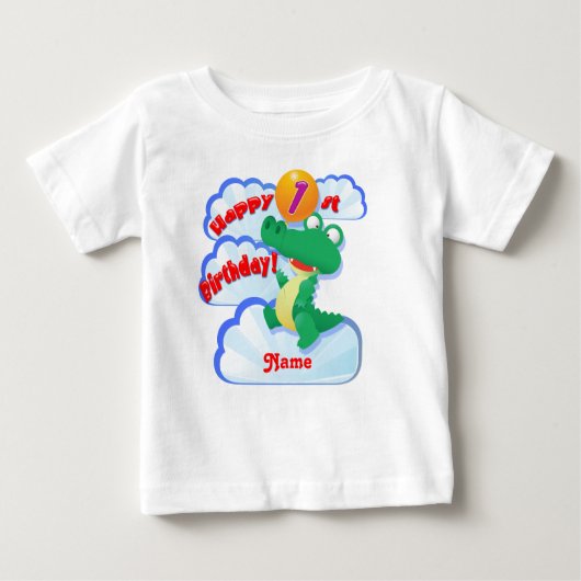 T-shirt Pour Bébé Joyeux 1er Anniversaire Alligator Balloon (Devant)