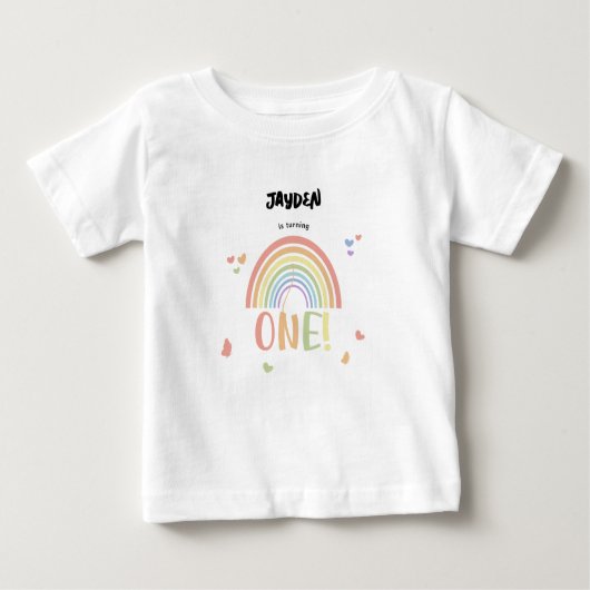 T-shirt Pour Bébé Joyeux 1er anniversaire arc-en-ciel pastel mignon (Devant)
