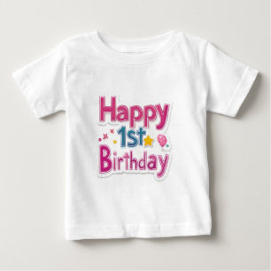 T-shirt Pour Bébé Joyeux 1er Anniversaire – Conception Rose Mignonne