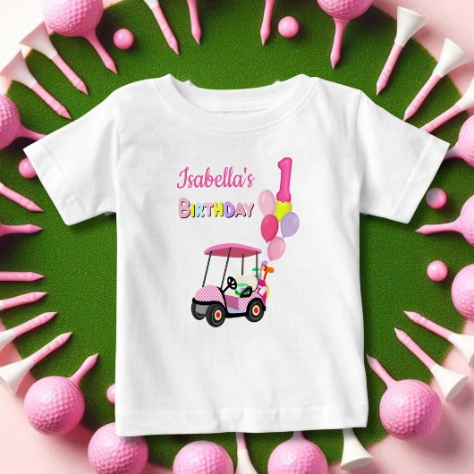 T-shirt Pour Bébé Joyeux 1er Anniversaire Fille Rose Points Golf