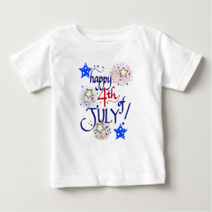T-shirt Pour Bébé Joyeux 4 juillet ! avec feux d'artifice et étoiles