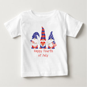 T-shirt Pour Bébé Joyeux 4 Juillet Gnome Rouge Blanc Bleu