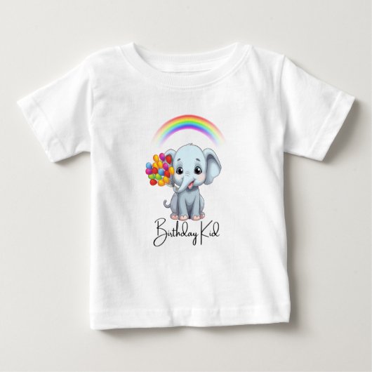 T-shirt Pour Bébé Joyeux Anniversaire Cartoon Elephant Thème (Devant)