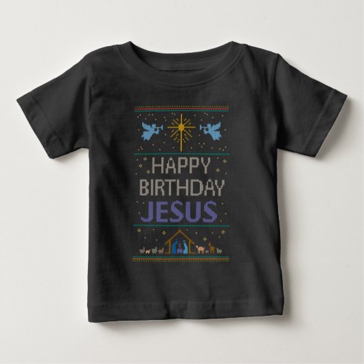 T-shirt Pour Bébé Joyeux Anniversaire Jésus Chandail de Noël Religie (Devant)