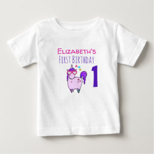 T-shirt Pour Bébé Joyeux Anniversaire Licorne Mignonne avec Lunettes