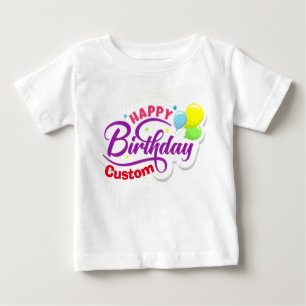 T-shirt Pour Bébé Joyeux Anniversaire Moderne Élégant Nom Customisé