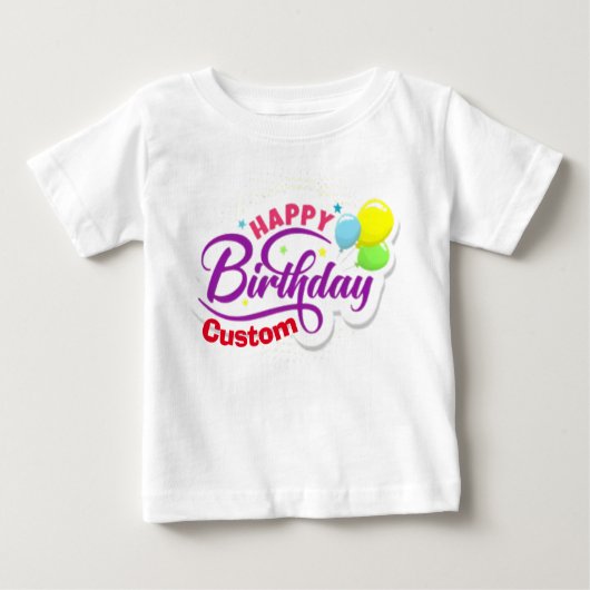 T-shirt Pour Bébé Joyeux Anniversaire Moderne Élégant Nom Customisé (Devant)