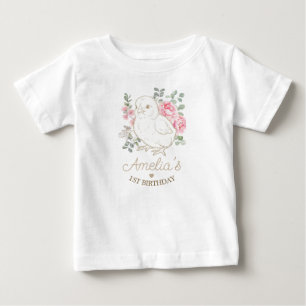T-shirt Pour Bébé Joyeux Anniversaire Poussin Floral Doré