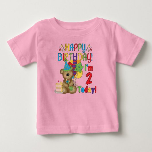 T-shirt Pour Bébé Joyeux anniversaire Teddy Bear 2e anniversaire (Devant)