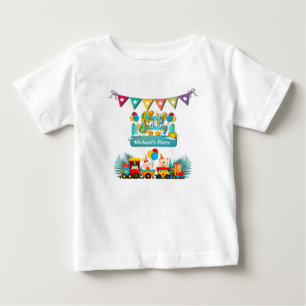 T-shirt Pour Bébé Joyeux Anniversaire Train Avec Vœux D'animaux Mign