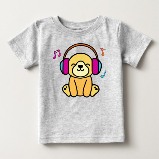 T-shirt Pour Bébé Joyeux bébé chiot souriant avec casque. (Devant)
