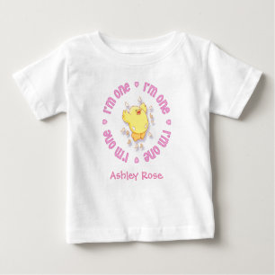 T-shirt Pour Bébé Joyeux Chick 1er Anniversaire rose