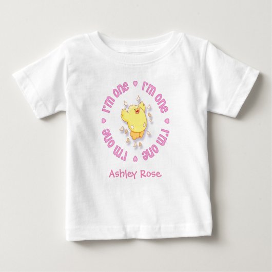 T-shirt Pour Bébé Joyeux Chick 1er Anniversaire rose (Devant)