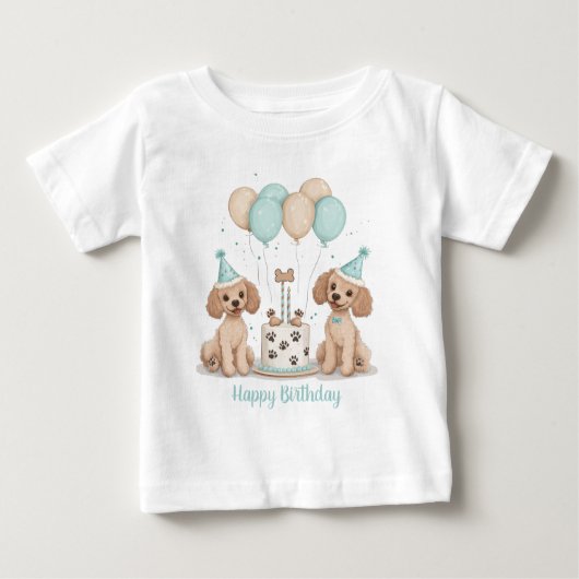 T-shirt Pour Bébé Joyeux Chiens de caniche normaux d'anniversaire (Devant)