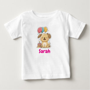 T-shirt Pour Bébé Joyeux chiot, fille, faisons la fête, 1er annivers