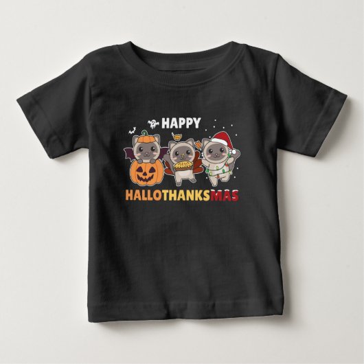 T-shirt Pour Bébé Joyeux Hallothanksmas Cat Christmas Elephant (Devant)