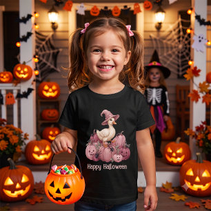 T-shirt Pour Bébé Joyeux Halloween Canard Sorcière Mignon & Citrouil