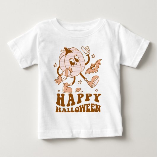 T-shirt Pour Bébé Joyeux Halloween| Citrouille de points de Polka ré (Devant)