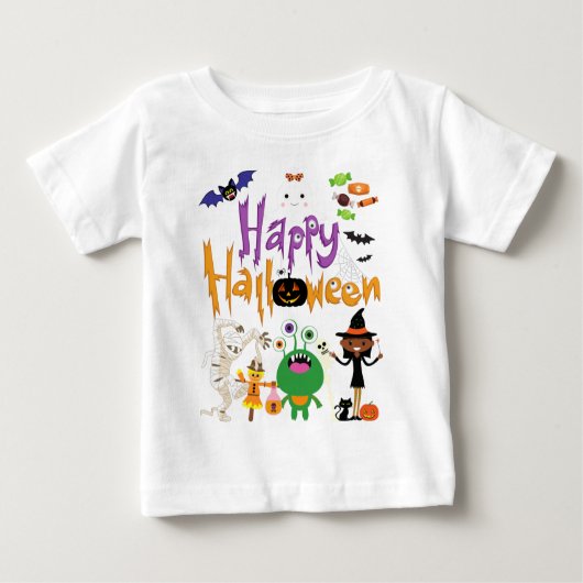 T-shirt Pour Bébé Joyeux Halloween Enfants mignonnes et Éffrayants (Devant)